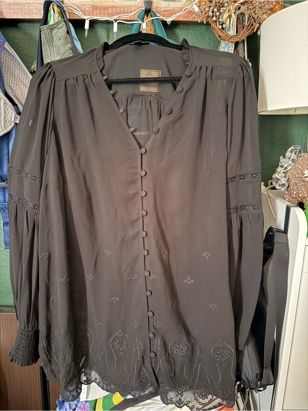 torrid Black Embroidered Button-Front Blouse
